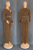 Casual Stripe Patchwork V Neck Long Dresses