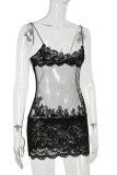 Sexy Fringed Trim See-Through Spaghetti Strap Sling Dresses