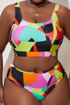 Sexy Print Patchwork U Neck Plus Size Swimwear