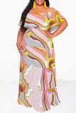 Sexy Geometric Print Ruffle Contrast Off Shoulder Printed Dresses