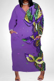 Casual Graffiti Print Mask Pocket Contrast V Neck Printed Plus Size Dresses
