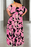 Sexy Geometric Print Ruffle Contrast Off Shoulder Printed Dresses