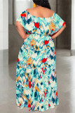 Sexy Geometric Print Ruffle Contrast Off Shoulder Printed Dresses