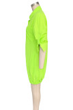 Casual Solid Color Buckle Patchwork Shirt Collar Shirt Dresses