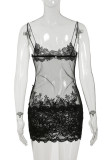 Sexy Fringed Trim See-Through Spaghetti Strap Sling Dresses