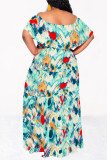 Sexy Geometric Print Ruffle Contrast Off Shoulder Printed Dresses