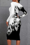 Elegant Floral Print Contrast O Neck Printed Dresses
