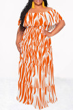 Sexy Geometric Print Ruffle Contrast Off Shoulder Printed Dresses