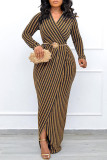 Casual Stripe Patchwork V Neck Long Dresses