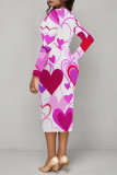 Elegant Love Print Lips Contrast V Neck Printed Dresses