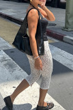 Sexy Solid Color Patchwork Slit Skinny Mid Waist Conventional Patchwork Bottoms