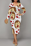 Elegant Love Print Lips Contrast V Neck Printed Dresses
