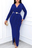 Casual Stripe Patchwork V Neck Long Dresses