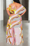 Sexy Geometric Print Ruffle Contrast Off Shoulder Printed Dresses