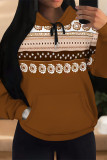 Casual Geometric Print Draw String Pocket Hooded Tops