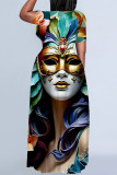 Casual Print Mask portrait Contrast O Neck Printed Plus Size Dresses