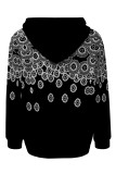 Casual Geometric Print Draw String Pocket Hooded Tops