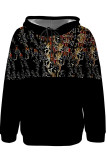 Casual Geometric Print Draw String Pocket Hooded Tops