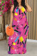Sexy Graffiti Print Flowers Contrast O Neck Printed Dresses