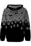 Casual Geometric Print Draw String Pocket Hooded Tops