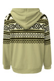Casual Geometric Print Draw String Pocket Hooded Tops