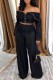 Casual Solid Color Buttons Backless Off Shoulder Long Sleeve Two Pieces