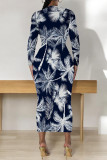 Elegant Floral Print Contrast O Neck Printed Dresses