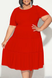 Casual Solid Color Patchwork O Neck Short Sleeve Plus Size Dresses