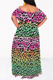 Sexy Leopard Print Gradient Chain print Ruffle Contrast Off Shoulder Printed Dresses