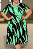 Sexy Colorblock Chain print Patchwork Contrast O Neck Printed Plus Size Dresses