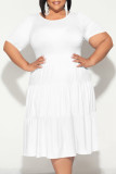 Casual Solid Color Patchwork O Neck Short Sleeve Plus Size Dresses