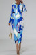 Elegant Geometric Print Bronzing Pattern Contrast O Neck Printed Dresses