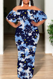 Sexy Floral Print fruit Ruffle Contrast Off Shoulder Printed Dresses
