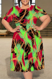 Sexy Colorblock Chain print Patchwork Contrast O Neck Printed Plus Size Dresses