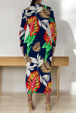 Elegant Floral Print Contrast O Neck Printed Dresses