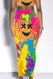 Casual Letters Gradient Splashed ink printing Leopard Contrast Skinny High Waist Full Print Bottoms