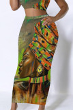 Casual Print portrait Contrast Skinny High Waist Full Print Bottoms