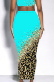 Casual Letters Gradient Splashed ink printing Leopard Contrast Skinny High Waist Full Print Bottoms