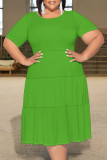 Casual Solid Color Patchwork O Neck Short Sleeve Plus Size Dresses
