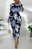 Elegant Floral Print Contrast O Neck Printed Dresses