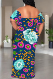 Sexy Floral Print fruit Ruffle Contrast Off Shoulder Printed Dresses
