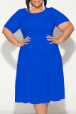 Casual Solid Color Patchwork O Neck Short Sleeve Plus Size Dresses