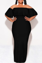 Sexy Solid Color Ruffle Off Shoulder Long Dresses