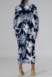 Elegant Floral Print Contrast O Neck Printed Dresses