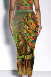 Casual Print portrait Contrast Skinny High Waist Full Print Bottoms