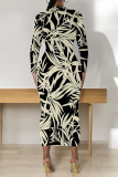 Elegant Geometric Print Bronzing Pattern Contrast O Neck Printed Dresses