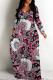Casual Floral Print Pocket Contrast V Neck Printed Dresses