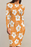 Elegant Flowers Print Contrast O Neck Printed Dresses