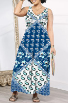 Casual Geometric Print Floral Print Pocket Contrast V Neck Loose Jumpsuits