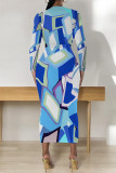 Elegant Geometric Print Bronzing Pattern Contrast O Neck Printed Dresses